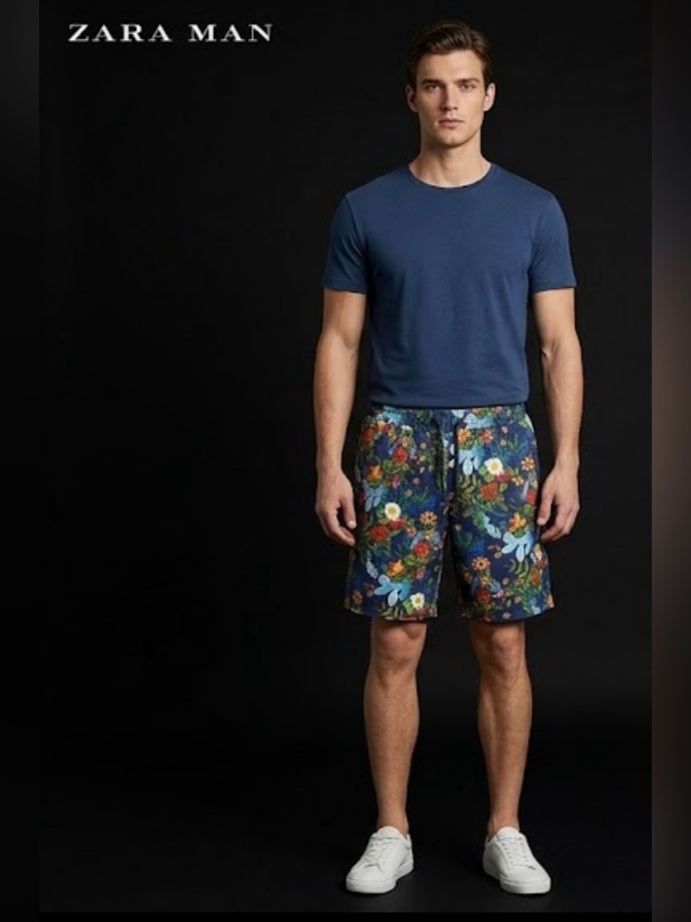 Zara Floral Navy Blue Swim Shorts
